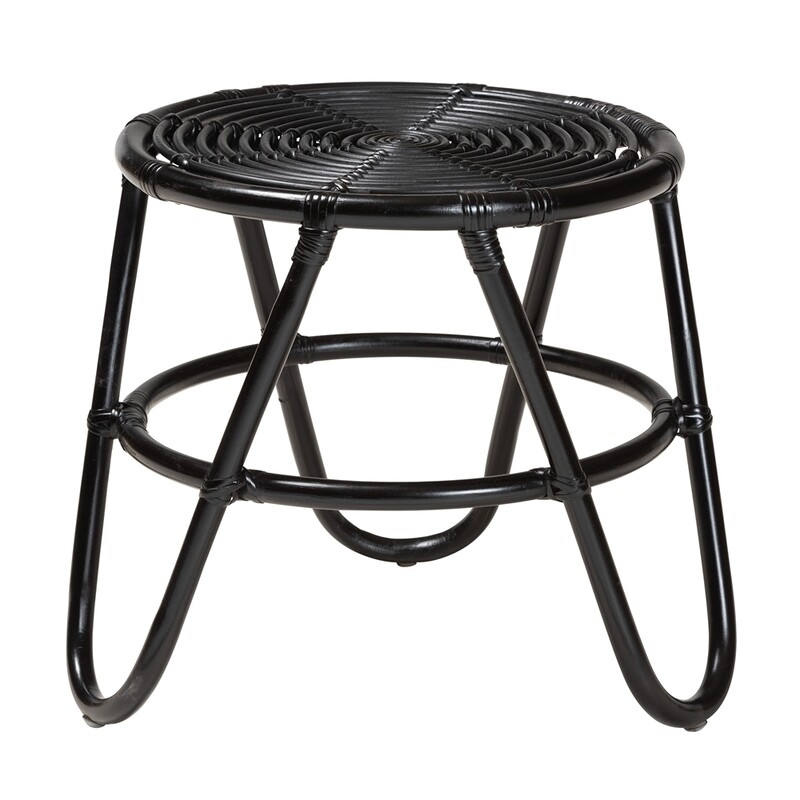 BALI & PARI PERTESSA MODERN BOHEMIAN BLACK FINISHED RATTAN END TABLE