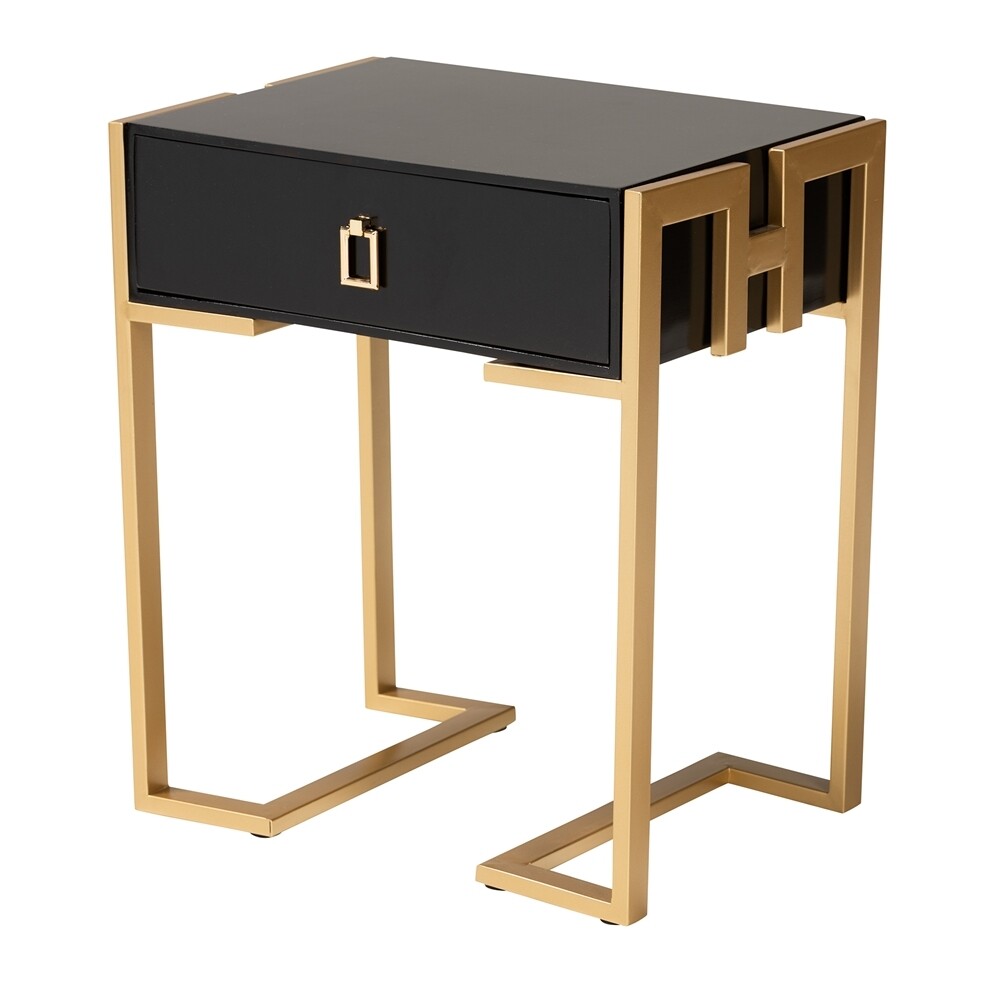 BAXTON STUDIO LUNA CONTEMPORARY GLAM AND LUXE BLACK FINISHED WOOD AND GOLD METAL END TABLE