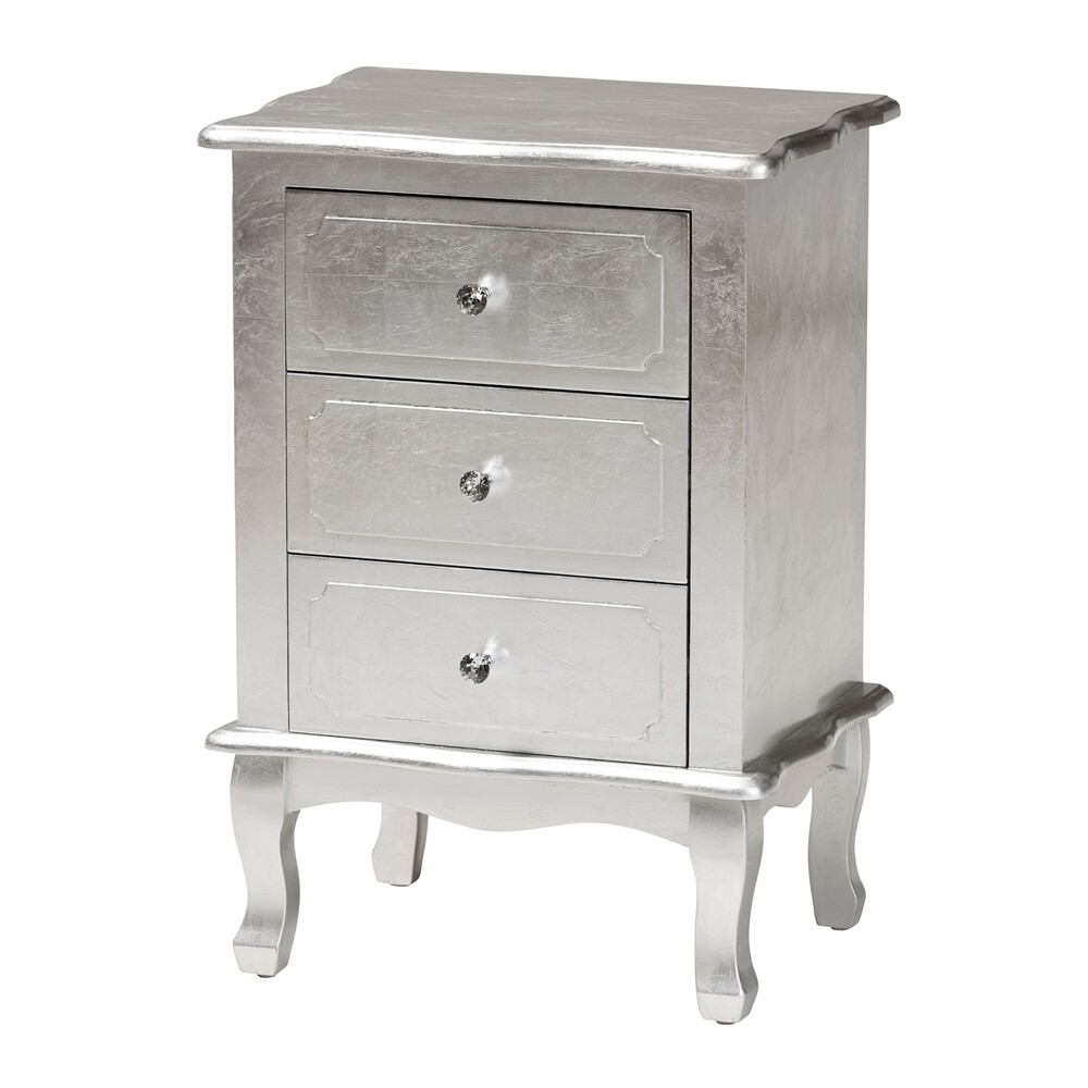BAXTON STUDIO NEWTON CLASSIC AND TRADITIONAL SILVER FINISHED WOOD 3-DRAWER END TABLE