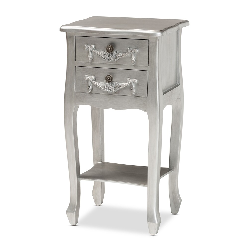 BAXTON STUDIO ELIYA CLASSIC AND TRADITIONAL BRUSHED SILVER FINISHED WOOD 2-DRAWER END TABLE