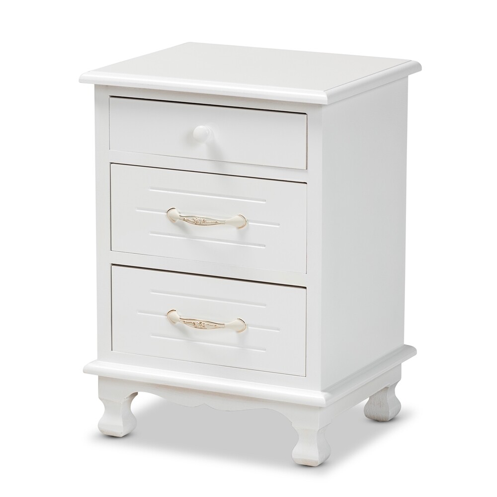 BAXTON STUDIO LAYTON CLASSIC AND TRADITIONAL WHITE FINISHED WOOD 3-DRAWER END TABLE