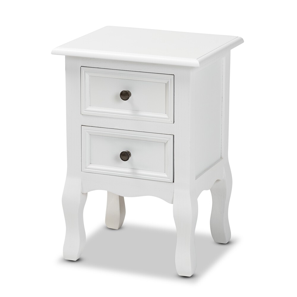 BAXTON STUDIO CAELAN CLASSIC AND TRADITIONAL WHITE FINISHED WOOD 2-DRAWER END TABLE