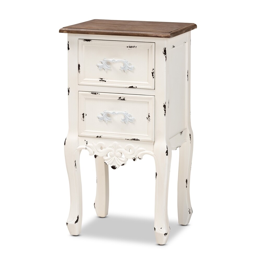BAXTON STUDIO LEVRON CLASSIC AND TRADITIONAL TWO-TONE WALNUT BROWN AND ANTIQUE WHITE FINISHED WOOD 2-DRAWER END TABLE