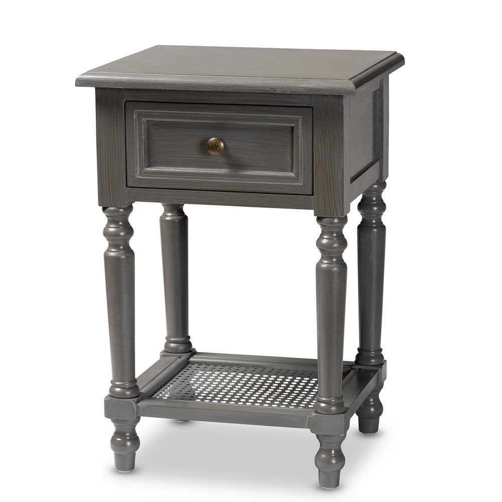 BAXTON STUDIO SHELDON MODERN AND CONTEMPORARY VINTAGE GREY FINISHED WOOD 1-DRAWER END TABLE