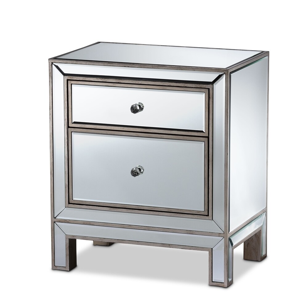 BAXTON STUDIO FADRI CONTEMPORARY GLAM AND LUXE MIRRORED 2-DRAWER END TABLE