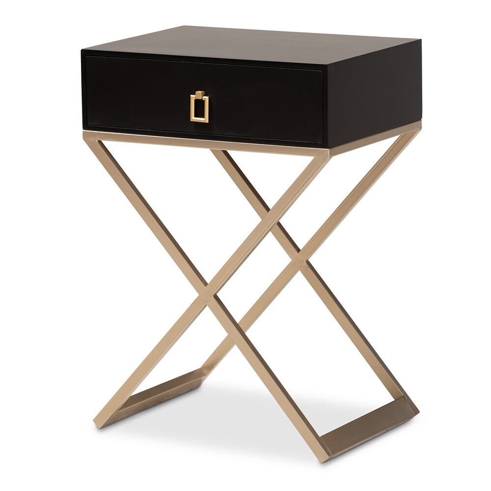 BAXTON STUDIO PATRICIA MODERN AND CONTEMPORARY BLACK FINISHED WOOD AND POWDER COATED BRASS EFFECT METAL 1-DRAWER END TABLE
