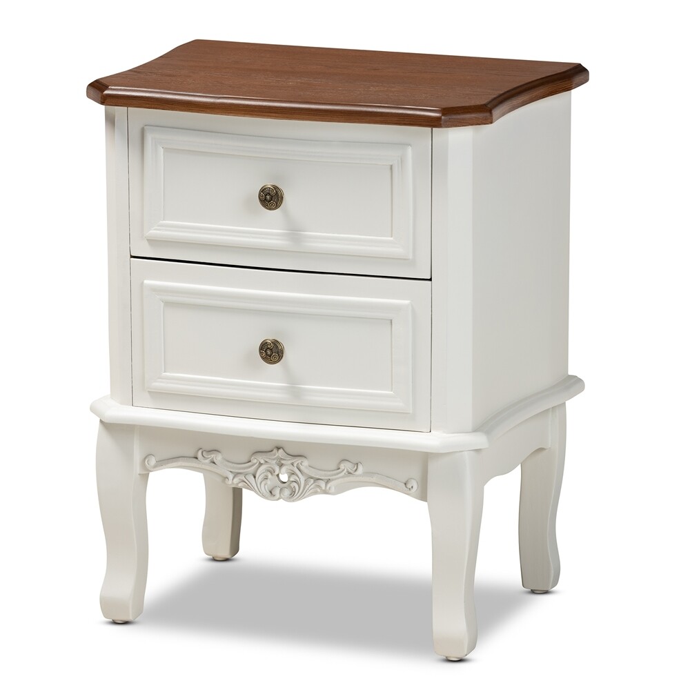 BAXTON STUDIO DARLENE CLASSIC AND TRADITIONAL FRENCH WHITE AND CHERRY BROWN FINISHED WOOD 2-DRAWER END TABLE