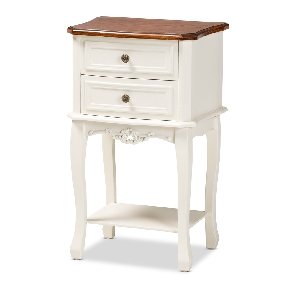 BAXTON STUDIO DARLA CLASSIC AND TRADITIONAL FRENCH WHITE AND CHERRY BROWN FINISHED WOOD 2-DRAWER END TABLE