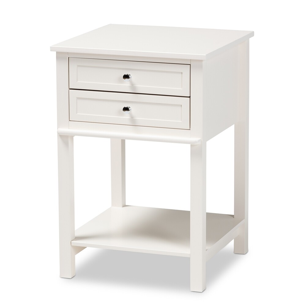 BAXTON STUDIO WILLOW MODERN TRANSITIONAL WHITE FINISHED 2-DRAWER WOOD END TABLE