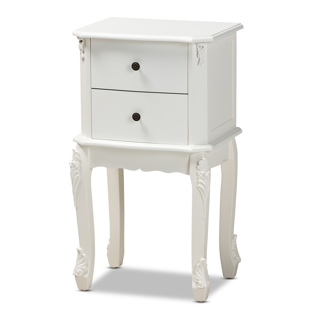 BAXTON STUDIO SOPHIA CLASSIC AND TRADITIONAL FRENCH WHITE FINISHED WOOD 2-DRAWER END TABLE