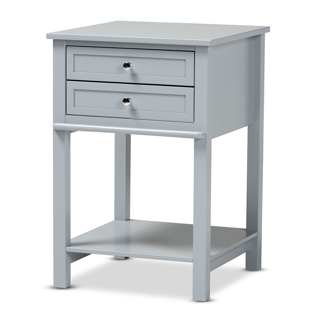 BAXTON STUDIO WILLOW MODERN TRANSITIONAL LIGHT GREY FINISHED 2-DRAWER WOOD END TABLE