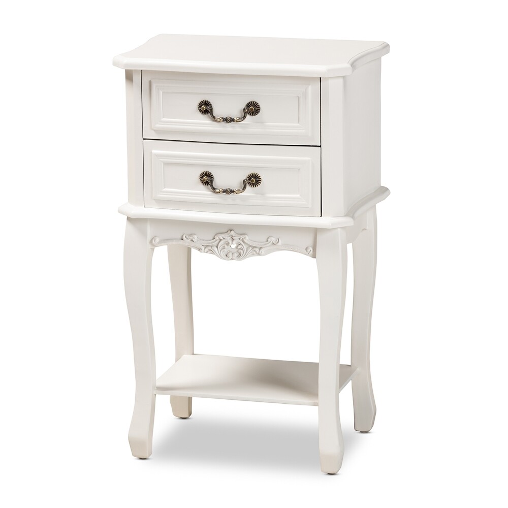 BAXTON STUDIO GABRIELLE TRADITIONAL FRENCH COUNTRY PROVINCIAL WHITE-FINISHED 2-DRAWER WOOD END TABLE