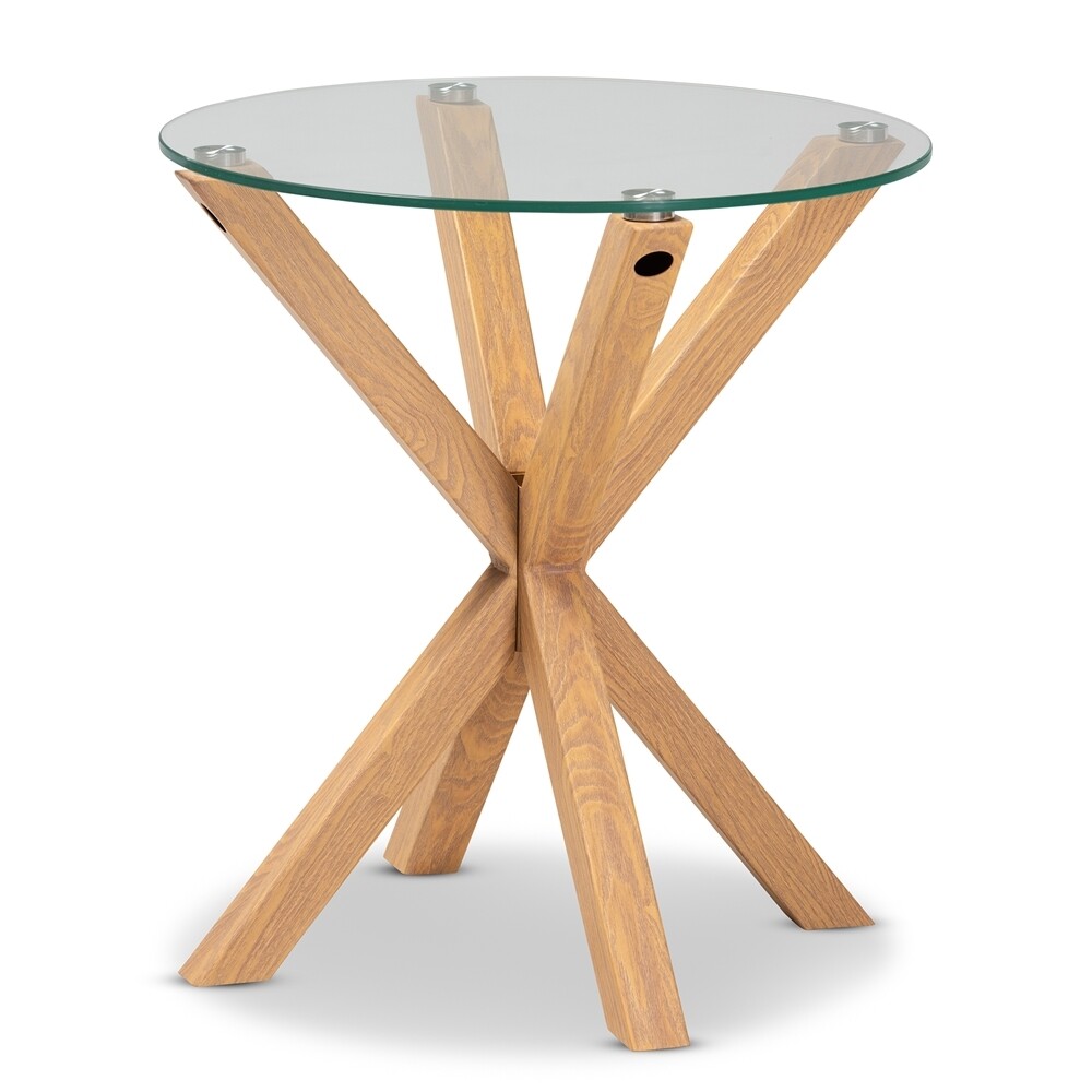 BAXTON STUDIO LIDA MODERN AND CONTEMPORARY GLASS AND WOOD FINISHED END TABLE