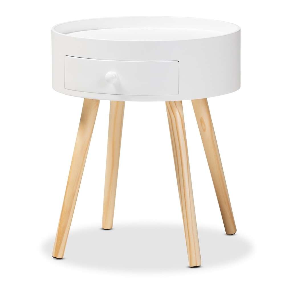 BAXTON STUDIO JESSEN MID-CENTURY MODERN WHITE 1-DRAWER WOOD END TABLE