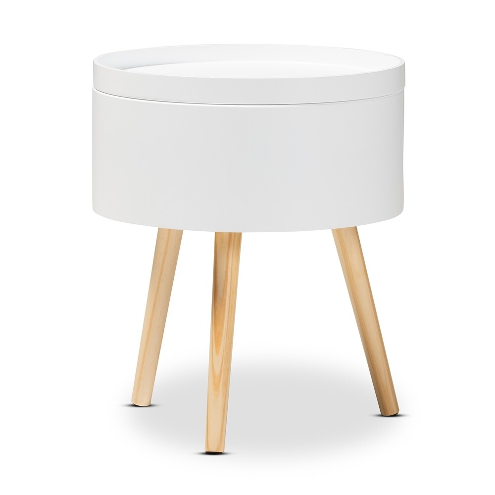 BAXTON STUDIO JESSEN MID-CENTURY MODERN WHITE WOOD END TABLE WITH REMOVABLE TOP
