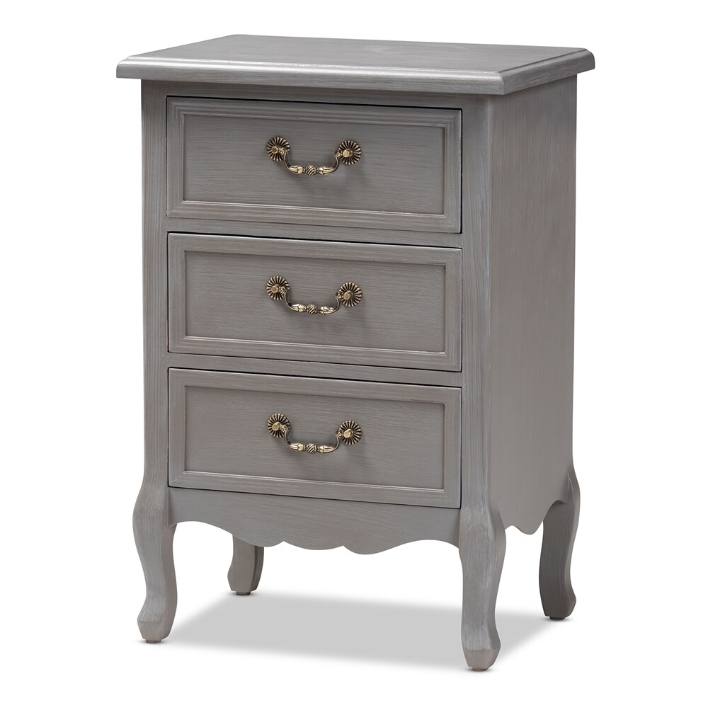 BAXTON STUDIO CAPUCINE ANTIQUE FRENCH COUNTRY COTTAGE GREY FINISHED WOOD 3-DRAWER END TABLE