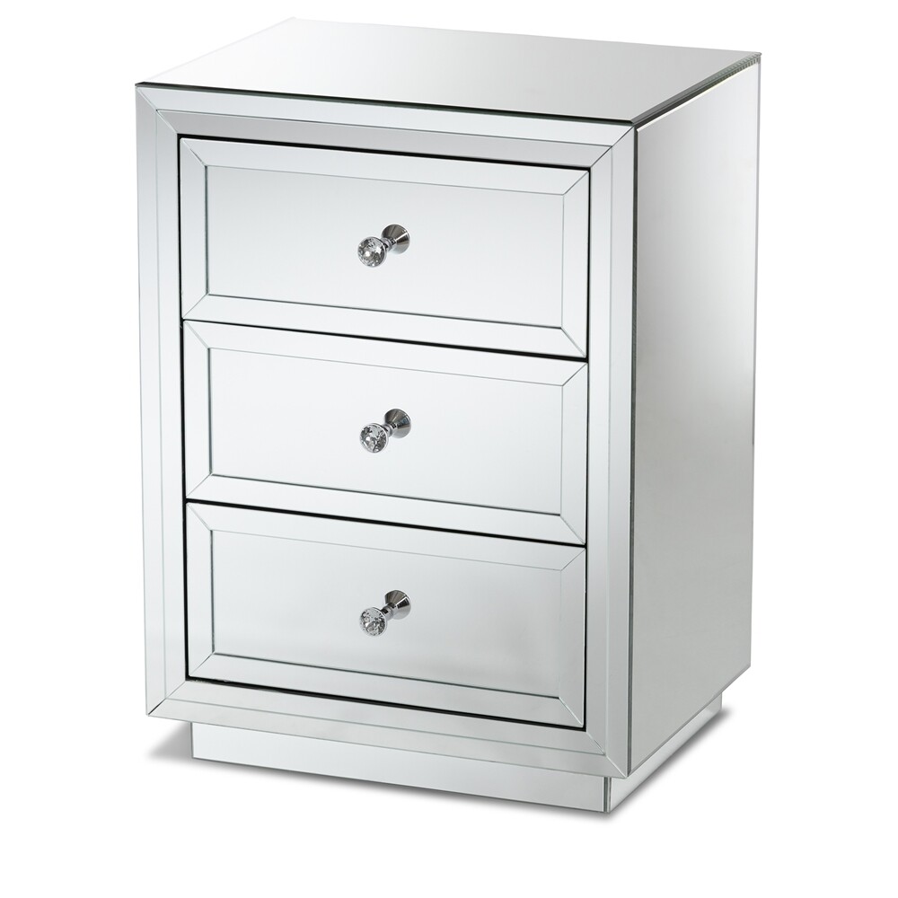 BAXTON STUDIO LINA MODERN AND CONTEMPORARY HOLLYWOOD REGENCY GLAMOUR STYLE MIRRORED 3-DRAWER END TABLE END TABLE