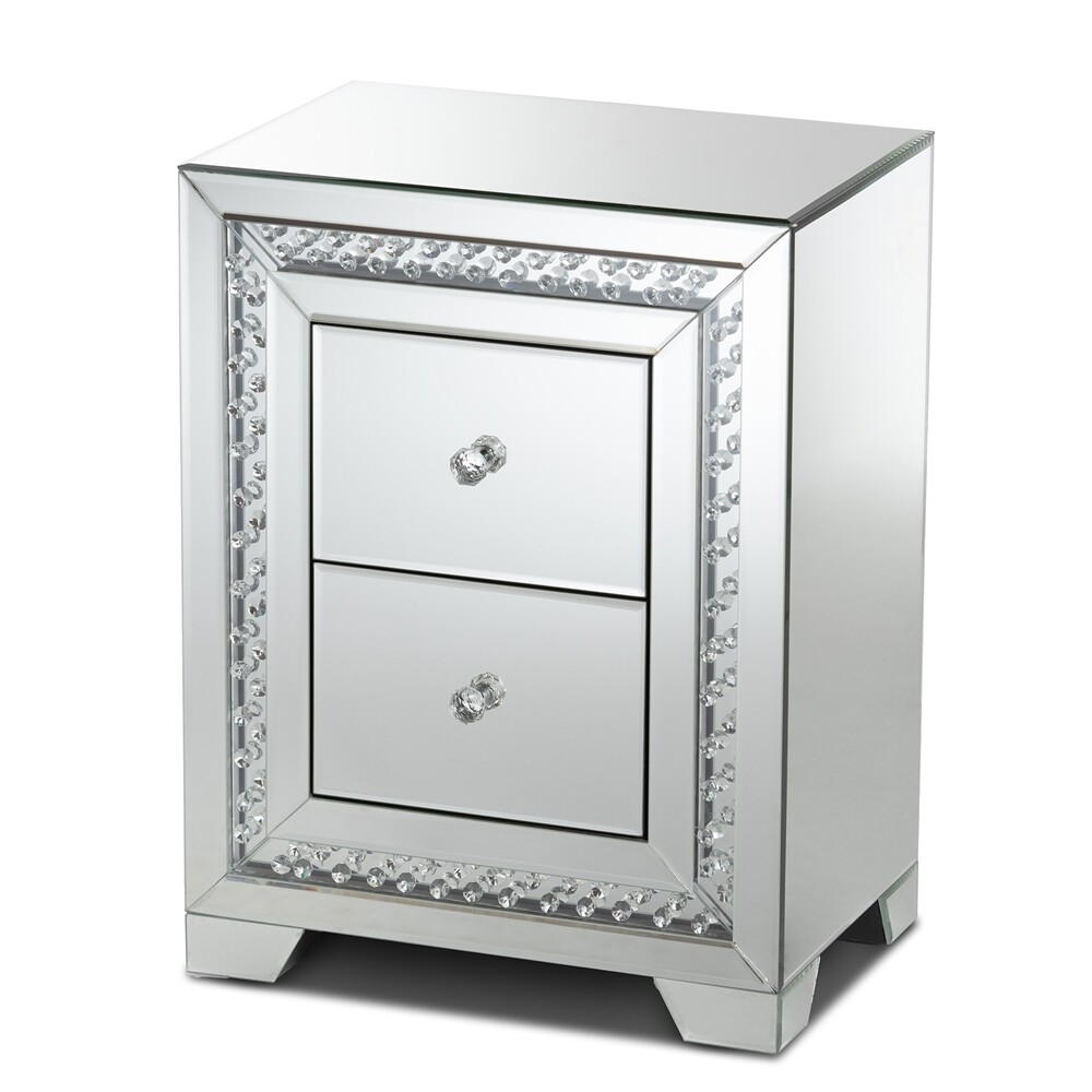 BAXTON STUDIO MINA MODERN AND CONTEMPORARY HOLLYWOOD REGENCY GLAMOUR STYLE MIRRORED 2-DRAWER END TABLE END TABLE