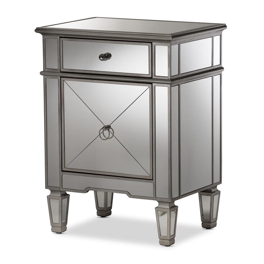 BAXTON STUDIO CLAUDIA HOLLYWOOD REGENCY GLAMOUR STYLE MIRRORED END TABLE
