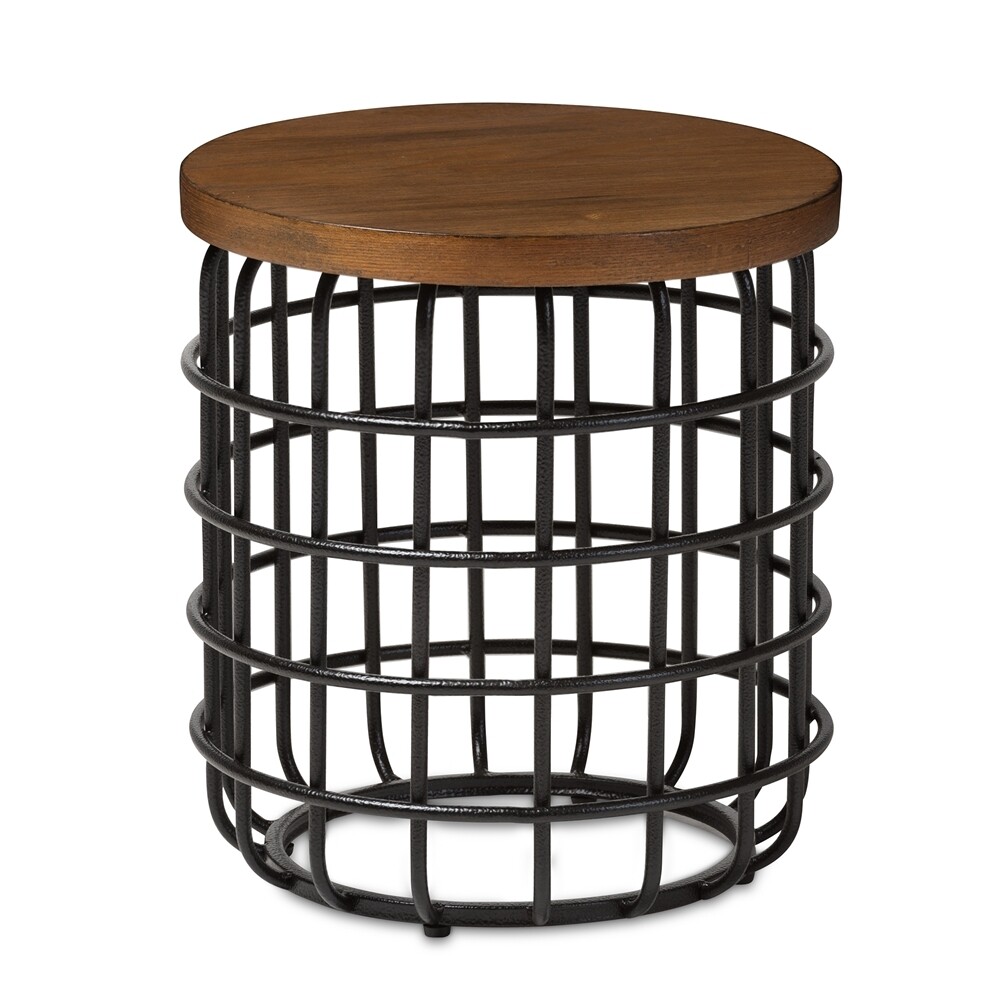 BAXTON STUDIO CARIE RUSTIC INDUSTRIAL STYLE ANTIQUE BLACK TEXTURED FINISHED METAL DISTRESSED WOOD ACCENT TABLE