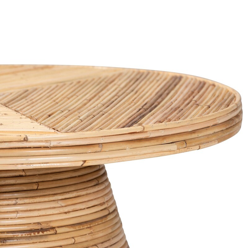 BALI & PARI BELLA MODERN BOHEMIAN NATURAL RATTAN AND MAHOGANY WOOD COFFEE TABLE
