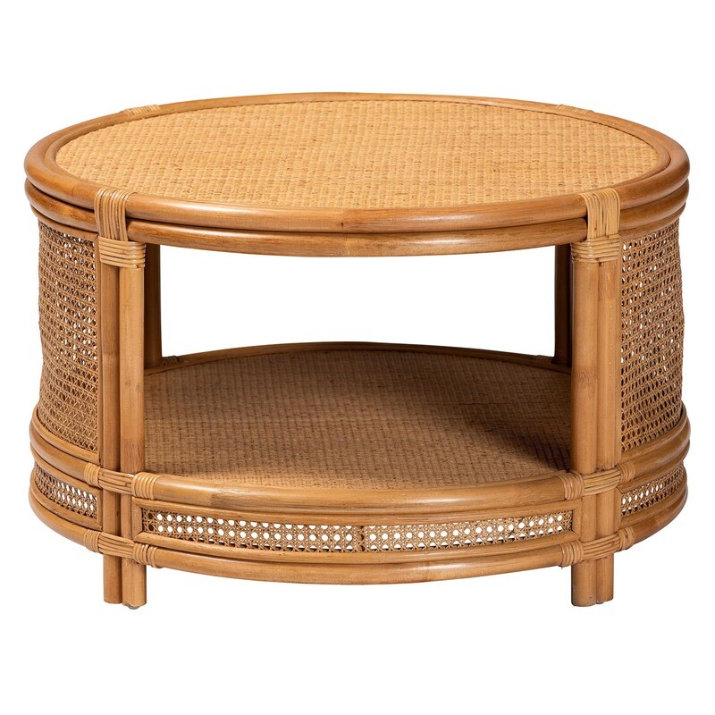 BALI & PARI LOUIS MODERN BOHEMIAN NATURAL BROWN RATTAN COFFEE TABLE