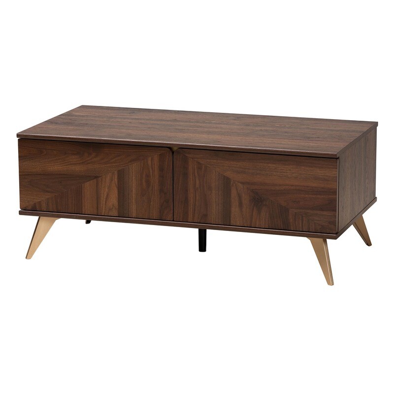 BAXTON STUDIO GRACELAND MID-CENTURY MODERN TRANSITIONAL WALNUT BROWN FINISHED WOOD 2-DRAWER COFFEE TABLE