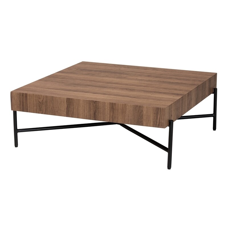 BAXTON STUDIO SAVION MODERN INDUSTRIAL WALNUT BROWN FINISHED WOOD AND BLACK METAL COFFEE TABLE