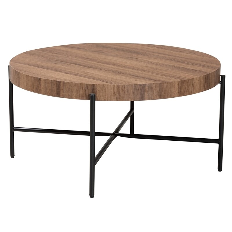 BAXTON STUDIO UMAR MODERN INDUSTRIAL WALNUT BROWN FINISHED WOOD AND BLACK METAL COFFEE TABLE