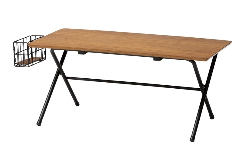 BAXTON STUDIO MARIELA NATURAL BROWN AND BLACK LOW PROFILE COFFEE TABLE WITH BASKET
