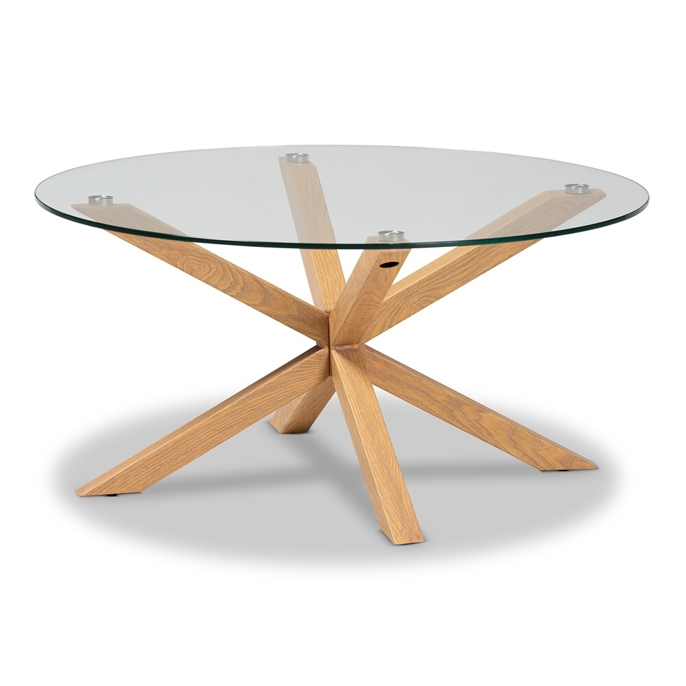 BAXTON STUDIO LIDA MODERN AND CONTEMPORARY GLASS AND WOOD FINISHED COFFEE TABLE