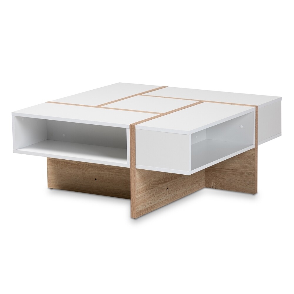 BAXTON STUDIO RASA MODERN AND CONTEMPORARY TWO-TONE WHITE AND OAK FINISHED WOOD COFFEE TABLE