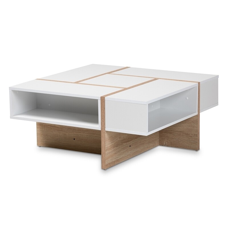 BAXTON STUDIO RASA MODERN AND CONTEMPORARY TWO-TONE WHITE AND OAK FINISHED WOOD COFFEE TABLE
