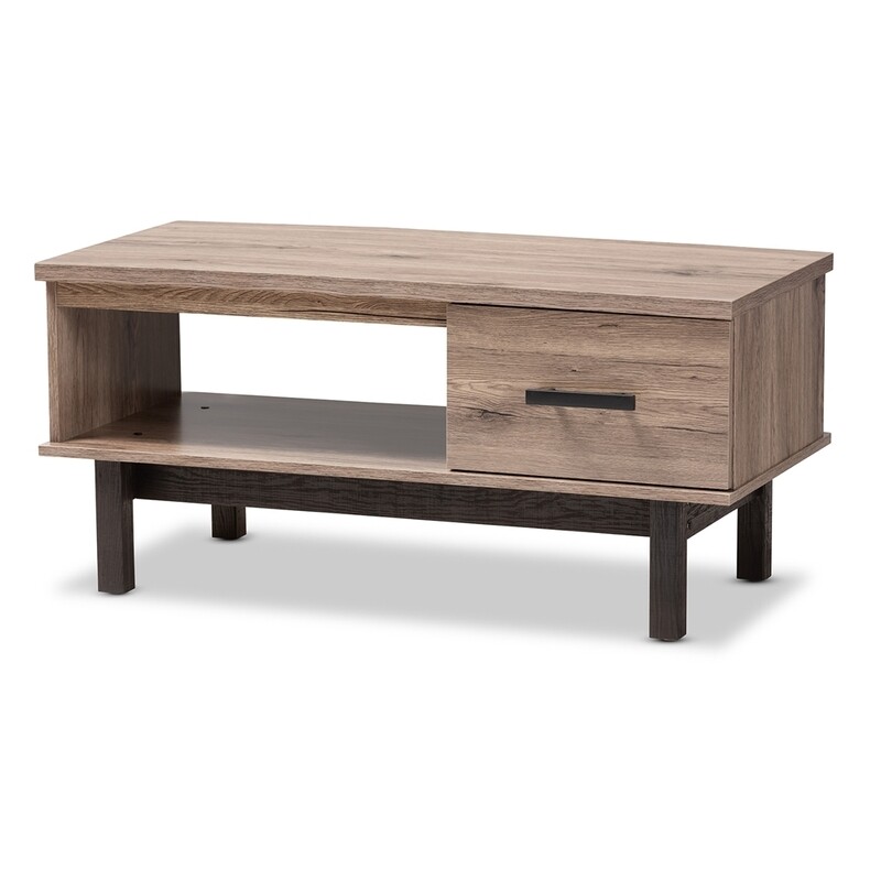 BAXTON STUDIO AREND MODERN AND CONTEMPORARY TWO-TONE OAK BROWN AND BLACK WOOD 1-DRAWER COFFEE TABLE