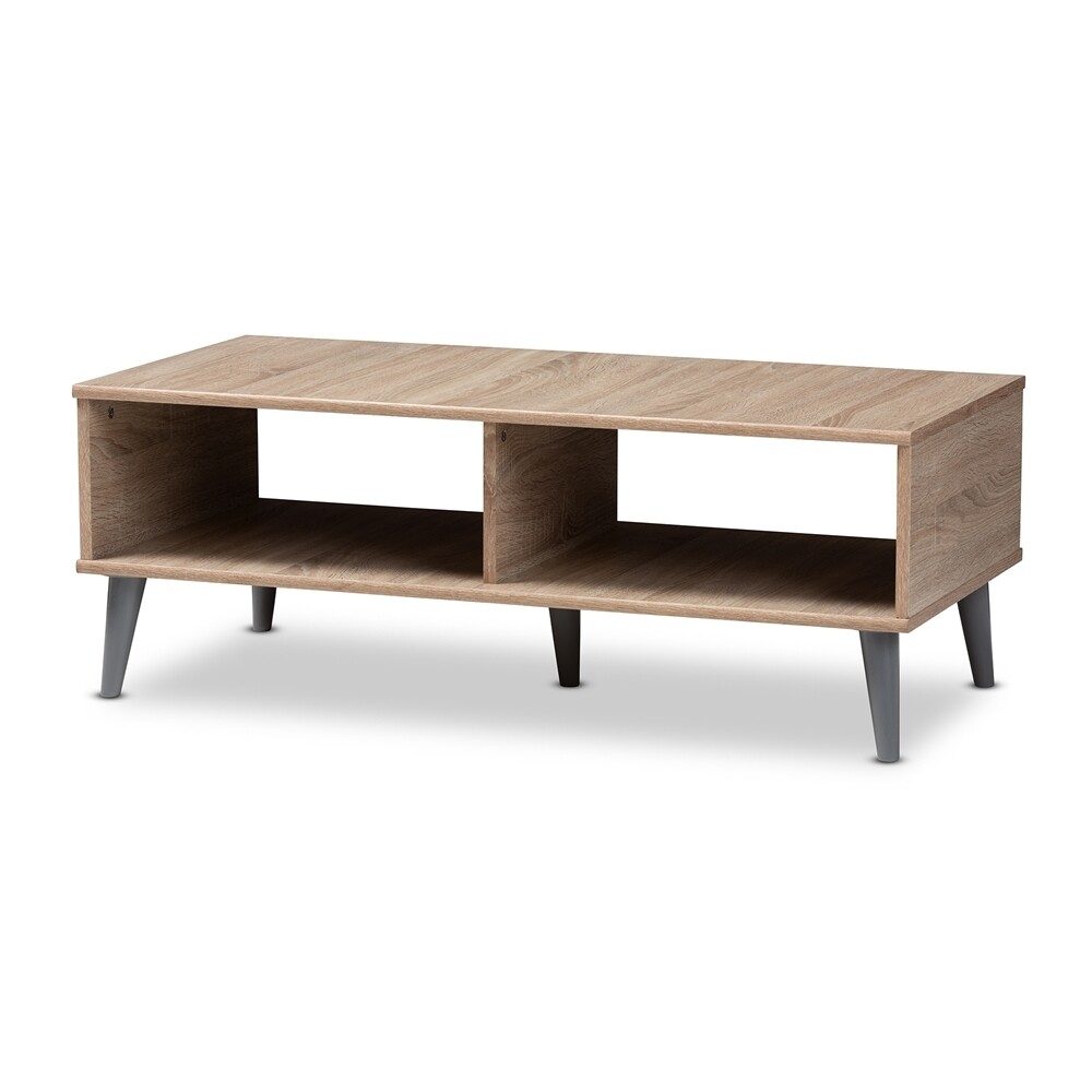 BAXTON STUDIO PIERRE MID-CENTURY MODERN OAK AND LIGHT GREY FINISHED WOOD COFFEE TABLE