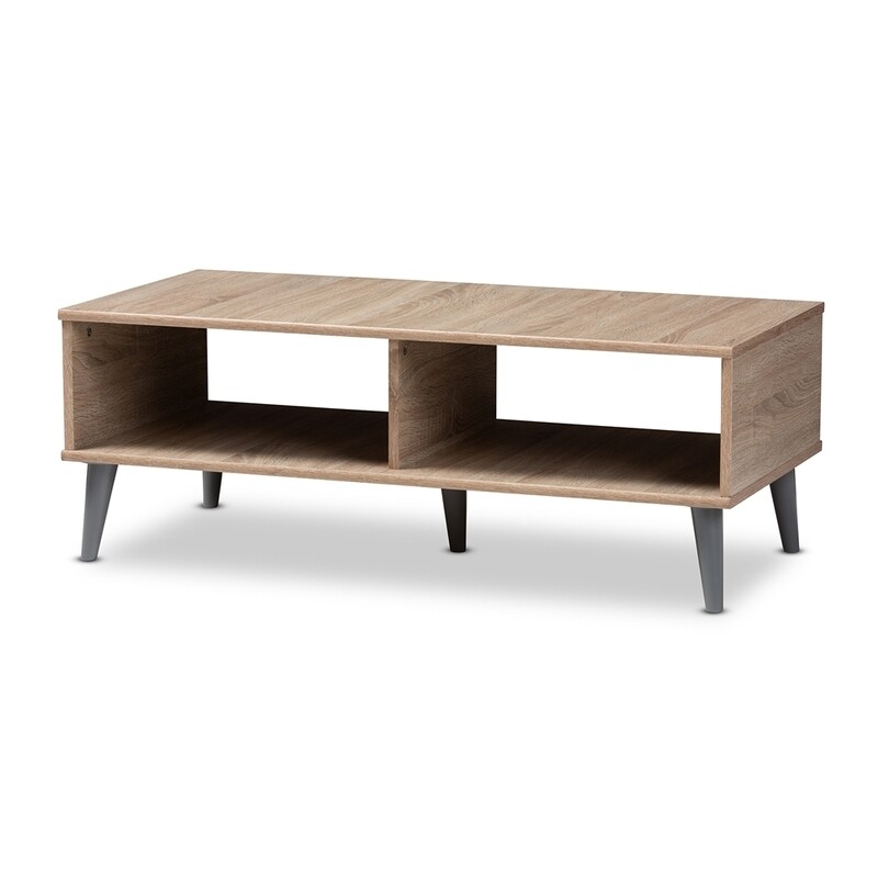 BAXTON STUDIO PIERRE MID-CENTURY MODERN OAK AND LIGHT GREY FINISHED WOOD COFFEE TABLE