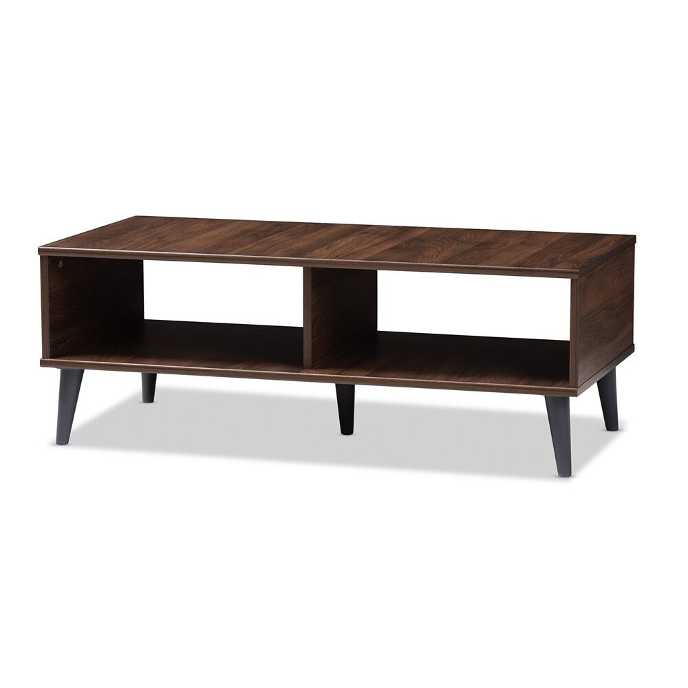 BAXTON STUDIO PIERRE MID-CENTURY MODERN BROWN AND DARK GREY FINISHED WOOD COFFEE TABLE