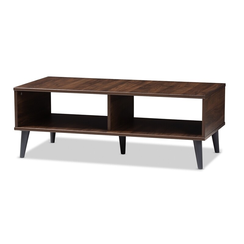 BAXTON STUDIO PIERRE MID-CENTURY MODERN BROWN AND DARK GREY FINISHED WOOD COFFEE TABLE