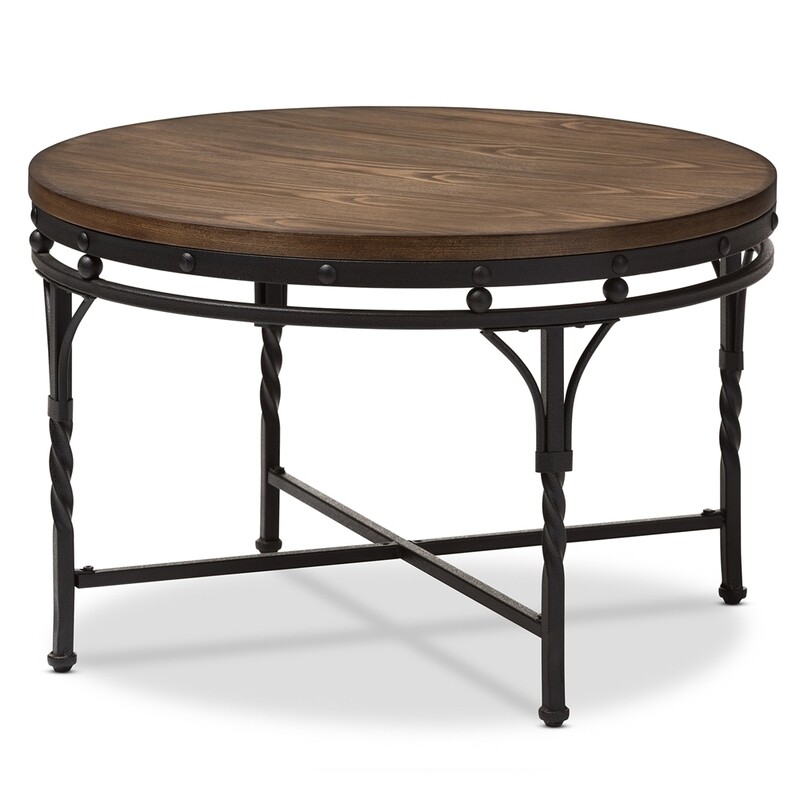 BAXTON STUDIO AUSTIN VINTAGE INDUSTRIAL ANTIQUE BRONZE ROUND COFFEE COCKTAIL OCCASIONAL TABLE