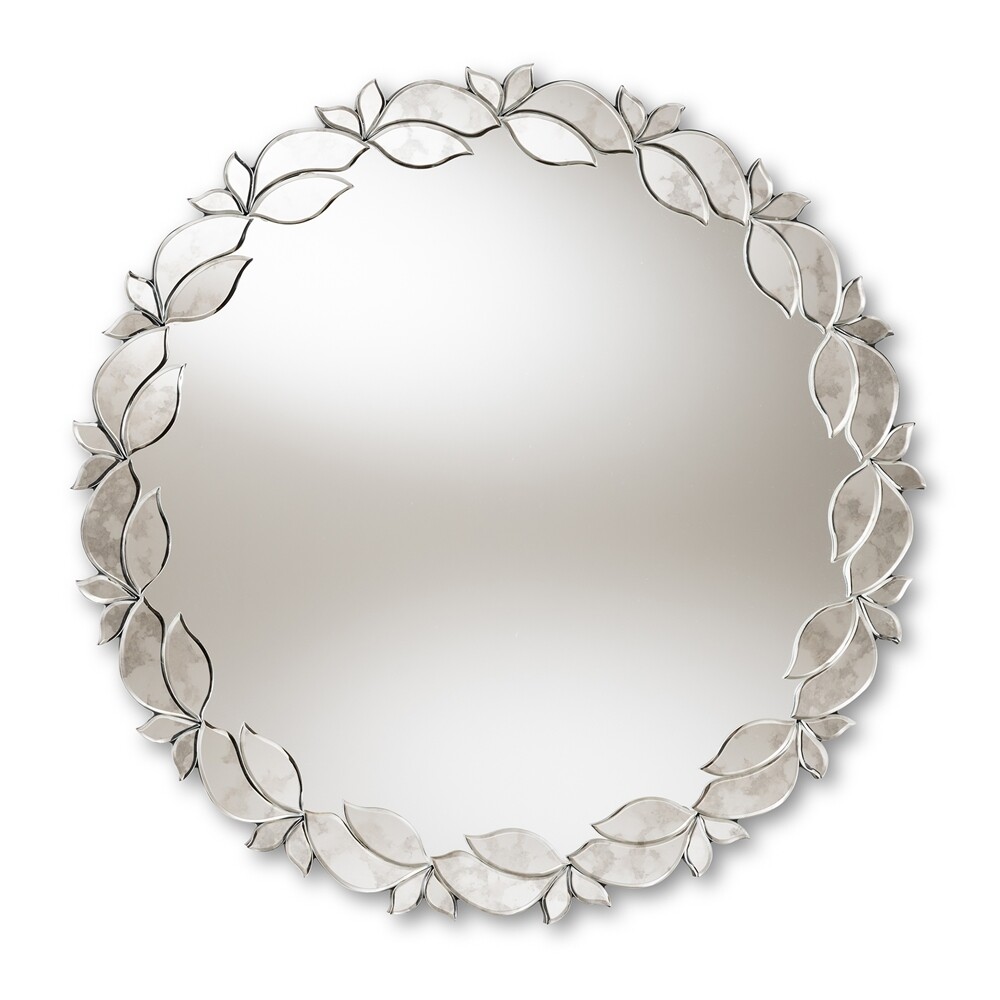 BAXTON STUDIO LUIZA MODERN AND CONTEMPORARY SILVER FINISHED ROUND PETAL LEAF ACCENT WALL MIRROR