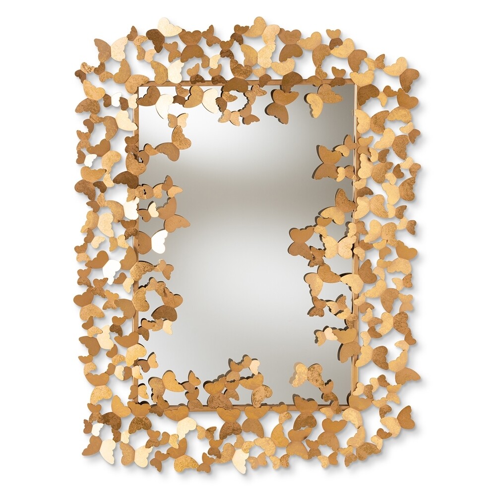 BAXTON STUDIO IDALIA MODERN AND CONTEMPORARY ANTIQUE GOLD FINISHED BUTTERFLY ACCENT WALL MIRROR