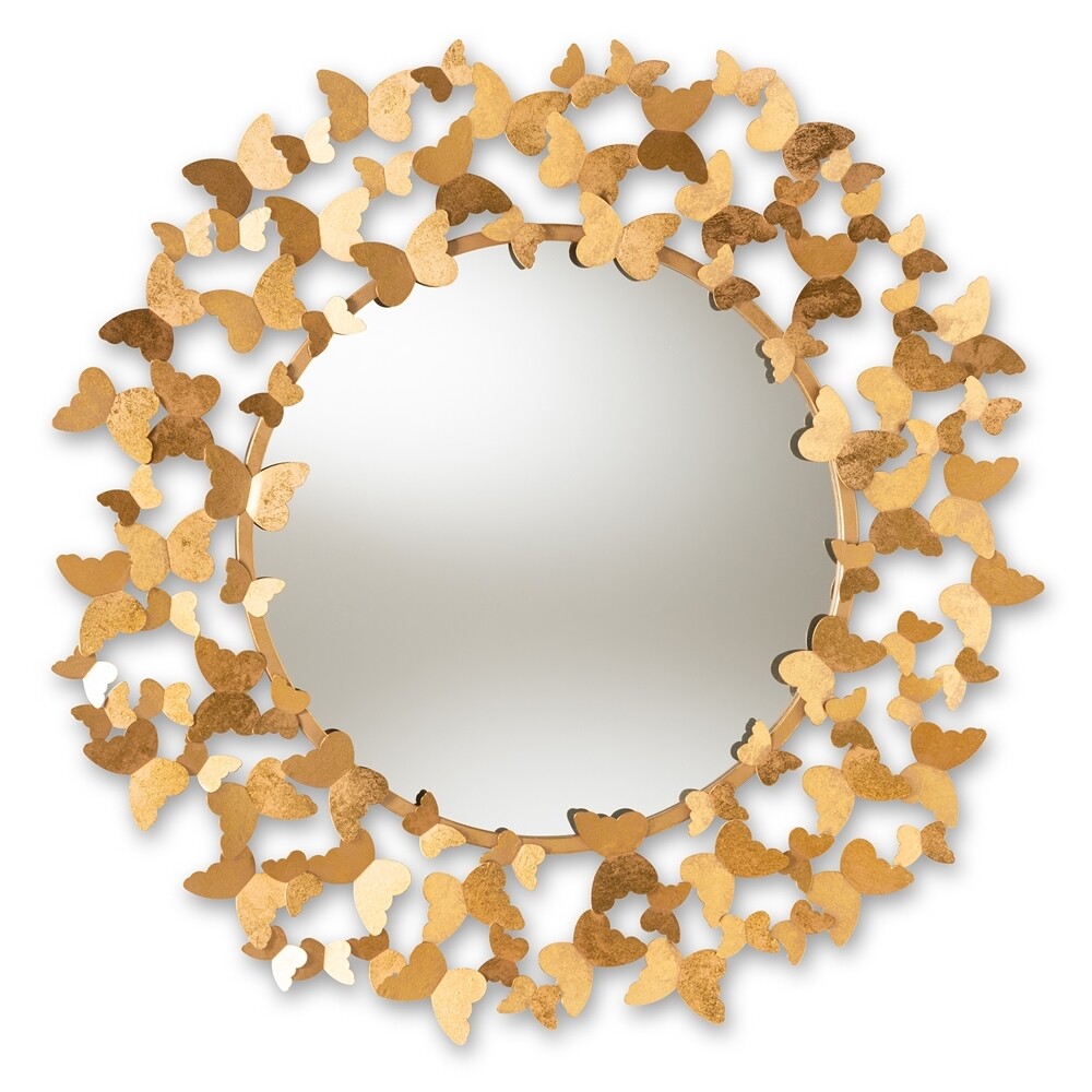 BAXTON STUDIO SOLEIL MODERN AND CONTEMPORARY ANTIQUE GOLD FINISHED BUTTERFLY ACCENT WALL MIRROR