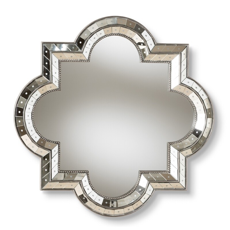 BAXTON STUDIO CATIA ART DECO ANTIQUE SILVER FINISHED QUATREFOIL ACCENT WALL MIRROR