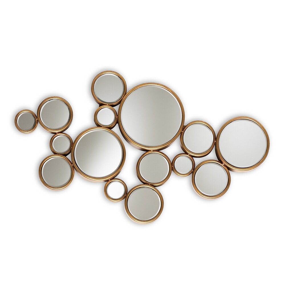 BAXTON STUDIO CASSIOPEIA MODERN AND CONTEMPORARY ANTIQUE GOLD FINISHED BUBBLE ACCENT WALL MIRROR
