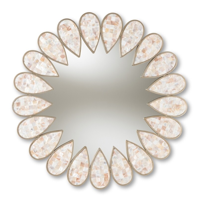 BAXTON STUDIO SAVITA MODERN AND CONTEMPORARY ANTIQUE SILVER FINISHED ROUND SHELL PETAL ACCENT WALL MIRROR