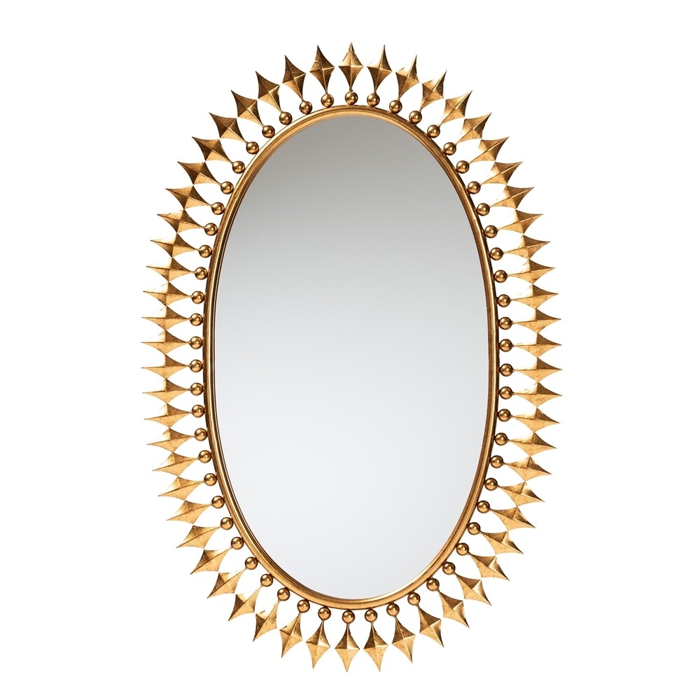 BAXTON STUDIO ROGIER MODERN GLAM AND LUXE ANTIQUE GOLDLEAF METAL ACCENT WALL MIRROR