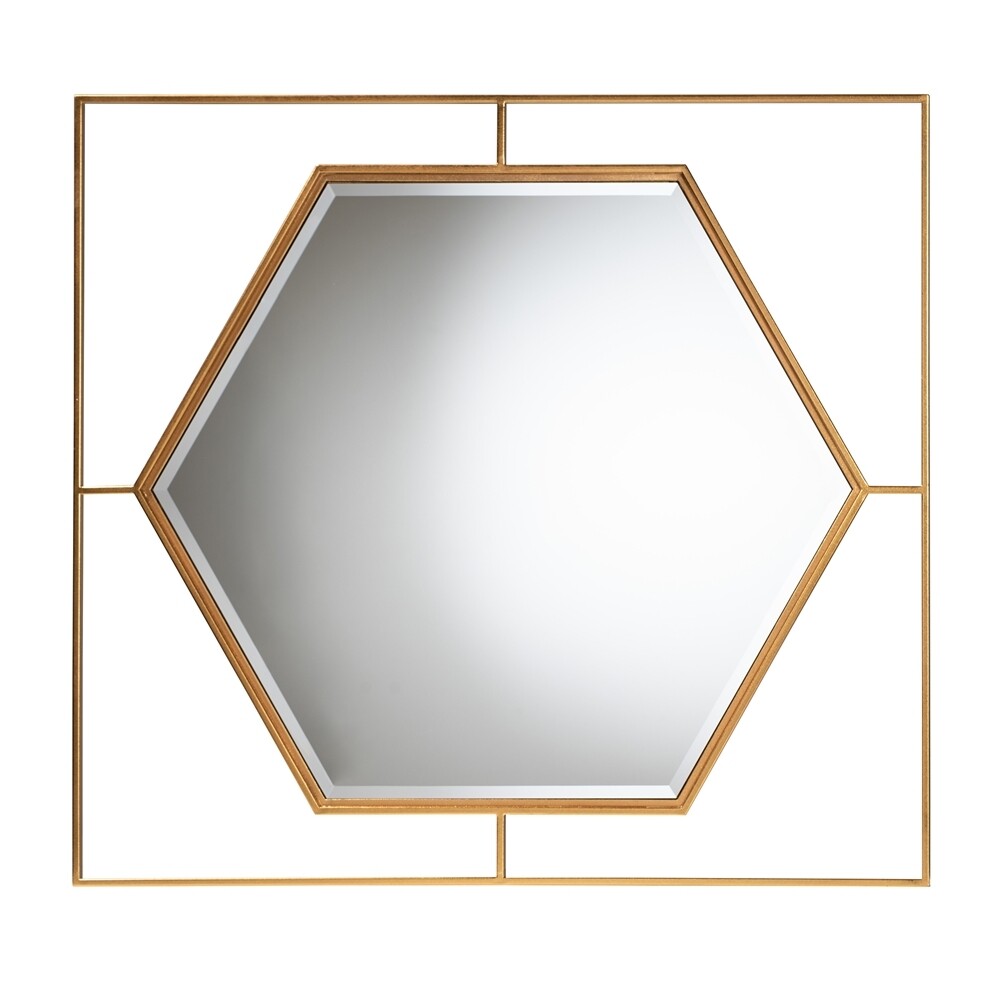 BAXTON STUDIO GATES MODERN GLAM AND LUXE ANTIQUE GOLDLEAF METAL ACCENT WALL MIRROR