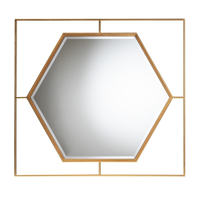 BAXTON STUDIO GATES MODERN GLAM AND LUXE ANTIQUE GOLDLEAF METAL ACCENT WALL MIRROR
