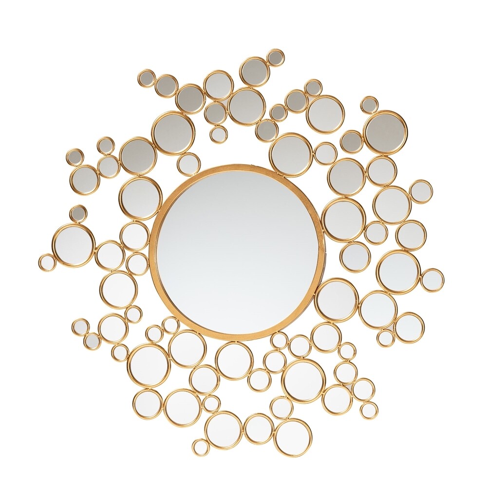 BAXTON STUDIO CASTIEL MODERN GLAM AND LUXE ANTIQUE GOLDLEAF METAL BUBBLE ACCENT WALL MIRROR