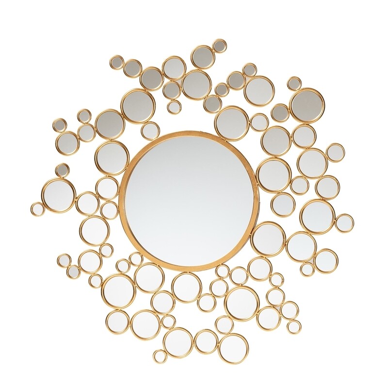 BAXTON STUDIO CASTIEL MODERN GLAM AND LUXE ANTIQUE GOLDLEAF METAL BUBBLE ACCENT WALL MIRROR